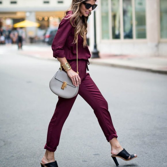 | ann taylor loft •chic burgundy utility jumpsuit  • size xs | - Picture 1 of 16